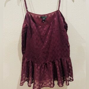 Metaphor Burgundy Lace Peplum Cami Top
